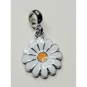 NWT For Pandora Charm Bracelets Silver Metal, White, Yellow Daisy Flower Dangle